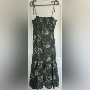 Zara Floral Green Maxi Dress Smocked Adjustable Straps Cottagecore Peasant Boho